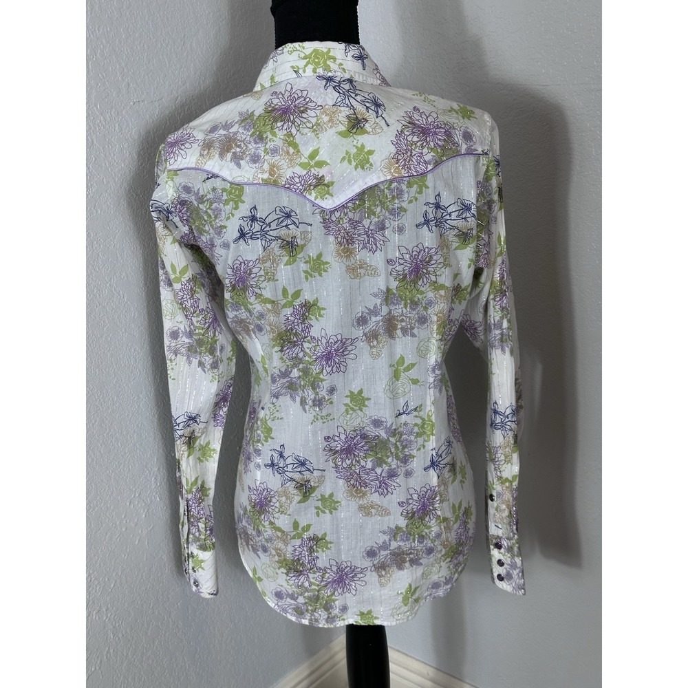 Ariat Western Shirt Women's Small Striped Long Sleeve Lavender Pearl Snaps - Picture 9 of 16